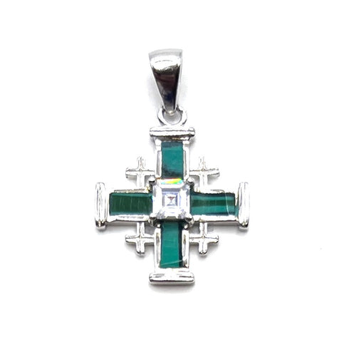 Sterling Silver with Opal Jerusalem Cross Pendant